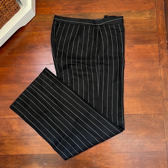 Armani Collezioni Pinstriped Linen Blend wide leg pants in black - Picture 9 of 14